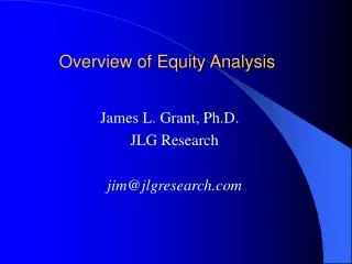 Overview of Equity Analysis