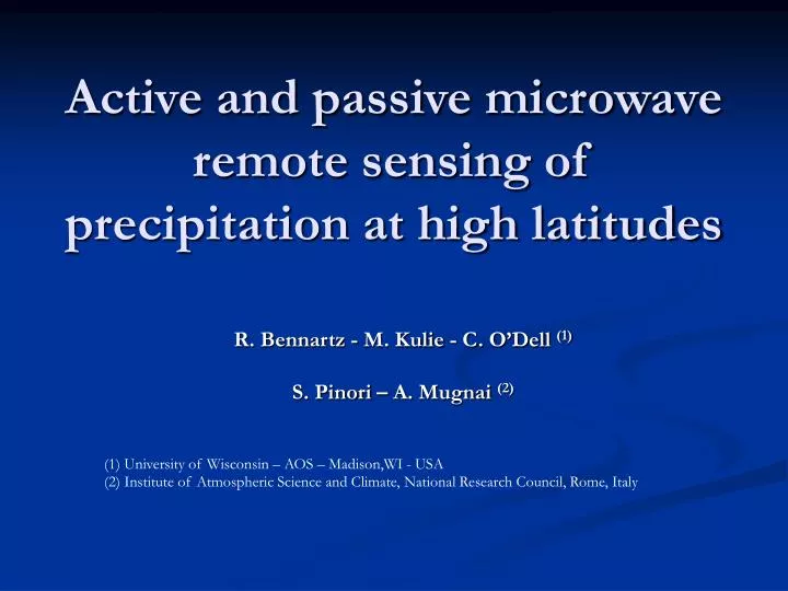 active and passive microwave remote sensing of precipitation at high latitudes