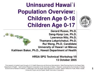 Uninsured Hawai `i Population Overview: Children Age 0-18 Children Age 0-17