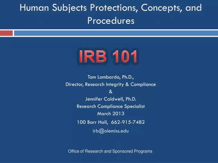 human subjects protections concepts and procedures