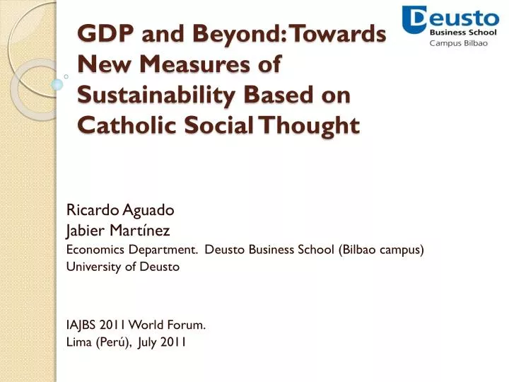 gdp and beyond towards new measures of sustainability based on catholic social thought