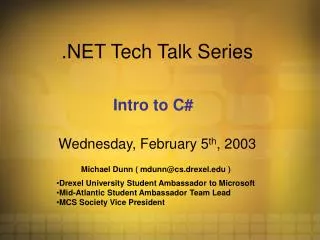 .NET Tech Talk Series