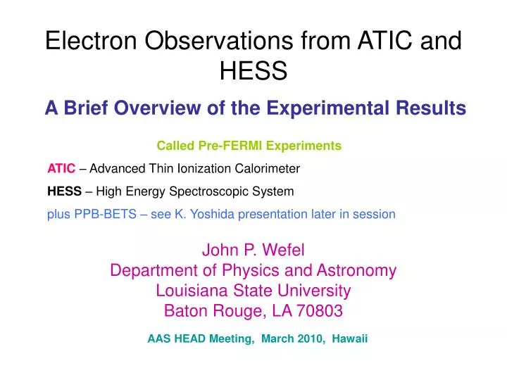 electron observations from atic and hess