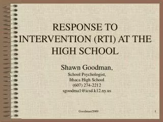 RESPONSE TO INTERVENTION (RTI) AT THE HIGH SCHOOL