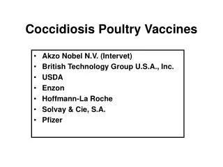 Coccidiosis Poultry Vaccines