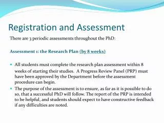 Registration and Assessment