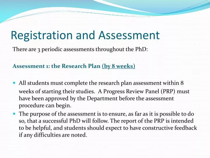 registration and assessment