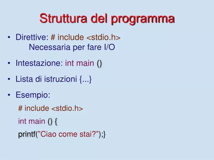 struttura del programma