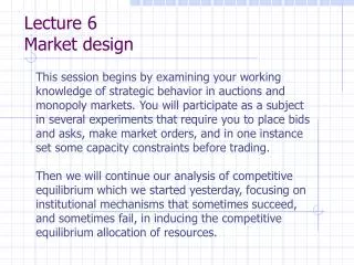 Lecture 6 Market design