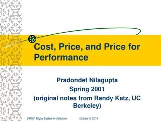 Cost, Price, and Price for Performance
