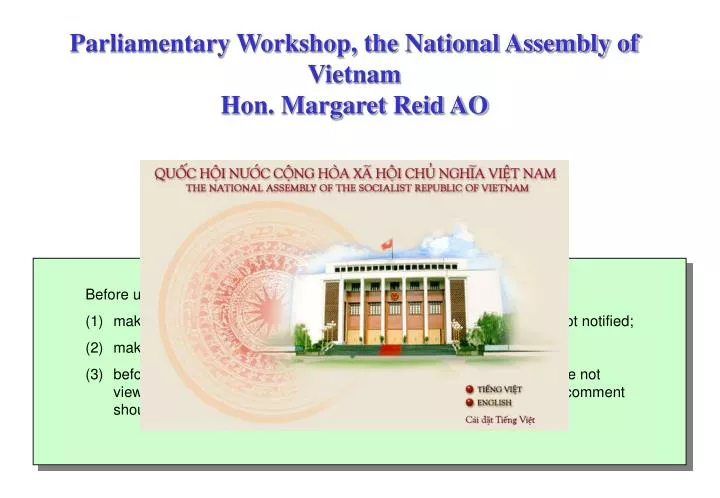 parliamentary workshop the national assembly of vietnam hon margaret reid ao