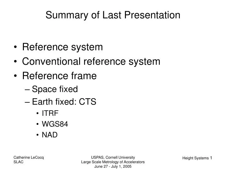 summary of last presentation