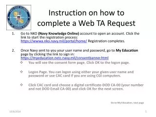 instruction on how to complete a web ta request