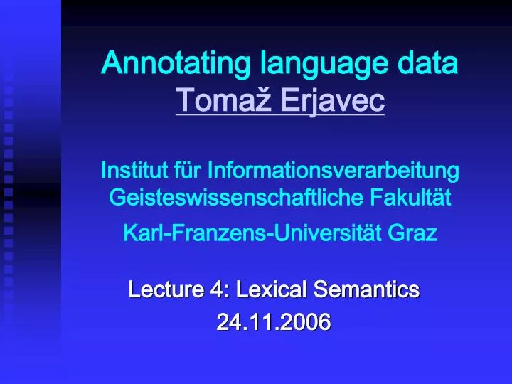 lecture 4 lexical semantics 24 11 2006