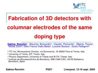 Fabrication of 3D detectors with columnar electrodes of the same doping type