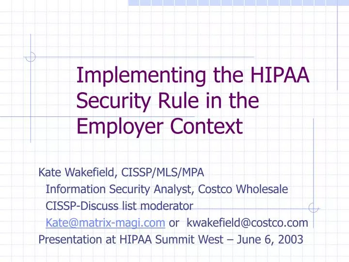 implementing the hipaa security rule in the employer context