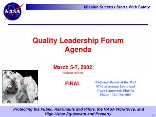 Quality Leadership Forum Agenda