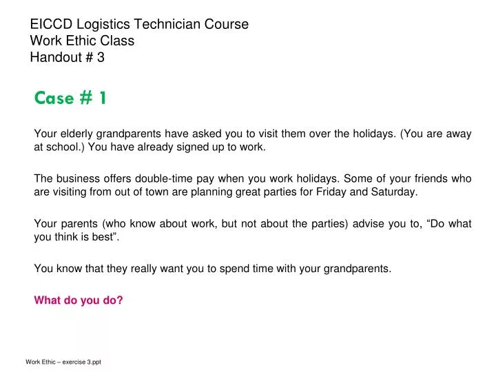 eiccd logistics technician course work ethic class handout 3