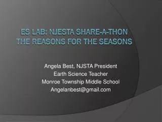 ES Lab: NJESTA Share-a-thon The Reasons for the Seasons