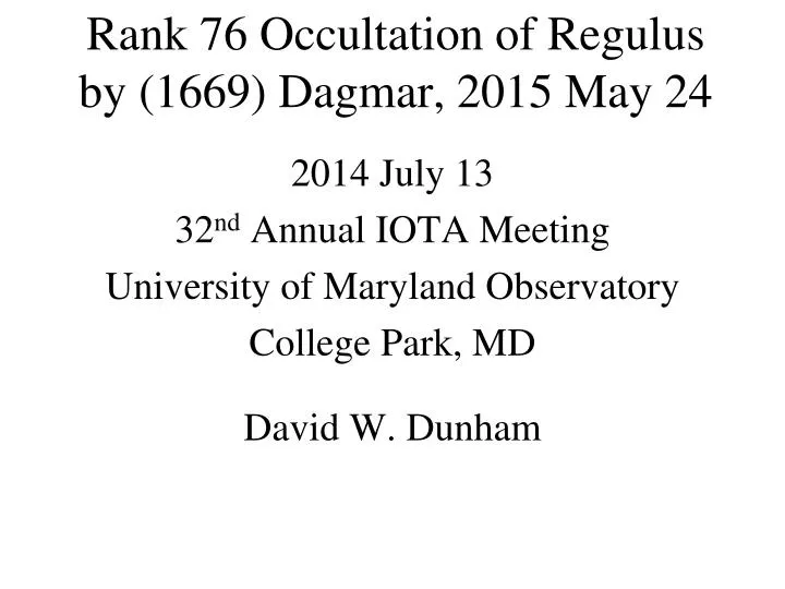 rank 76 occultation of regulus by 1669 dagmar 2015 may 24