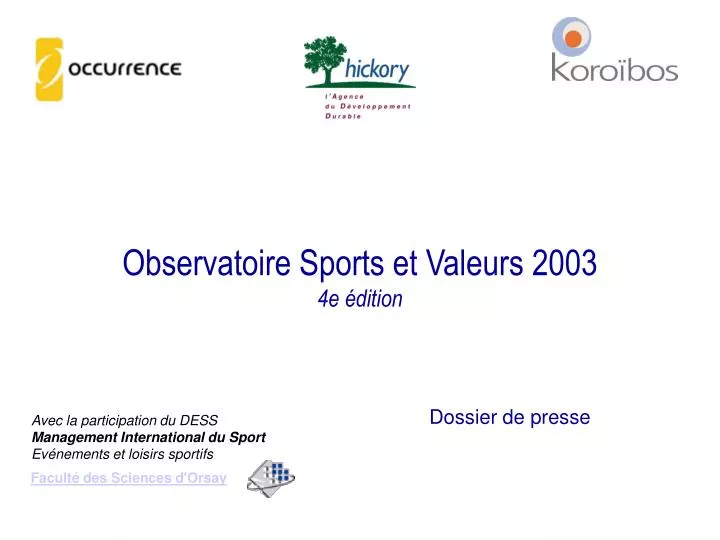 observatoire sports et valeurs 2003 4e dition
