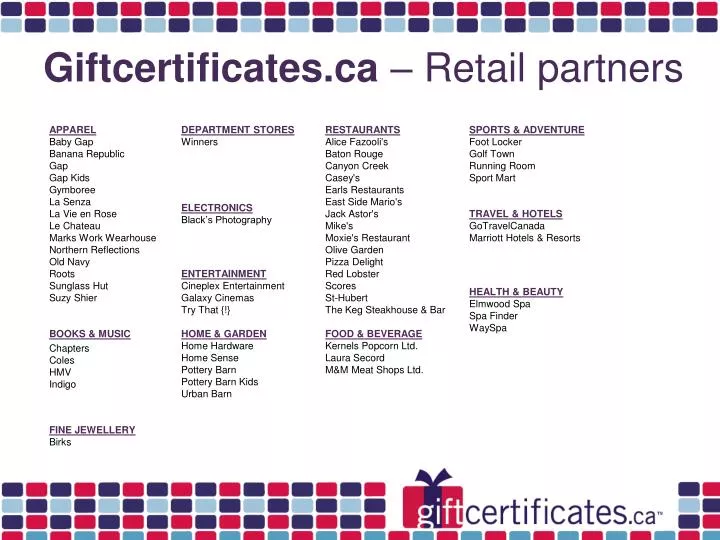 giftcertificates ca retail partners