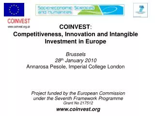 COINVEST : Competitiveness, Innovation and Intangible Investment in Europe Brussels