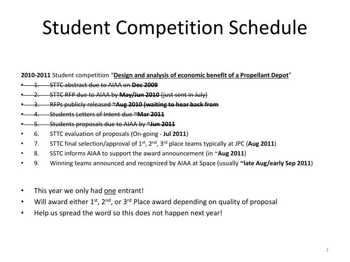 student competition schedule