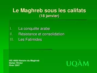 le maghreb sous les califats 18 janvier