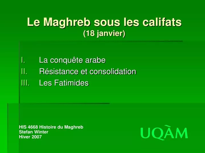 le maghreb sous les califats 18 janvier