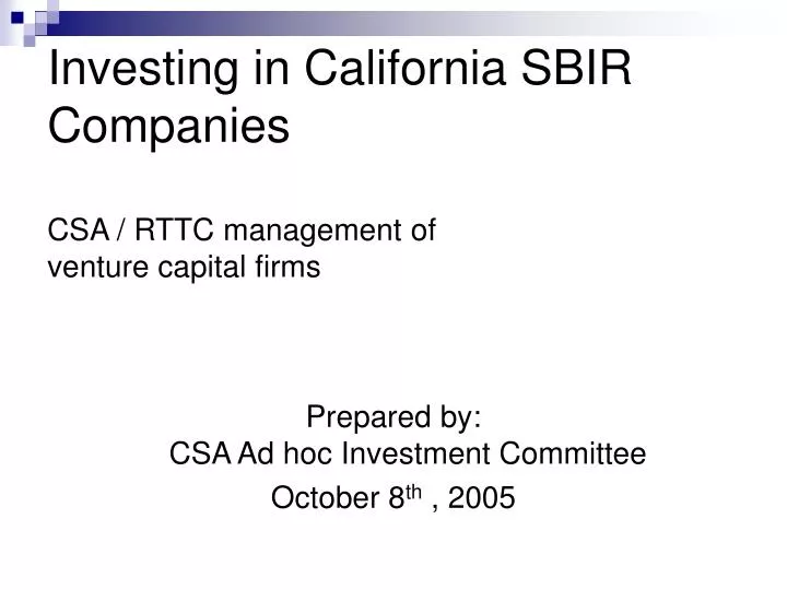 investing in california sbir companies csa rttc management of venture capital firms