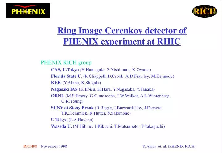 ring image cerenkov detector of phenix experiment at rhic