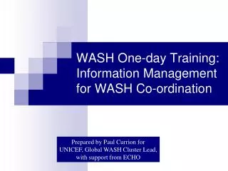 WASH One-day Training: Information Management for WASH Co-ordination