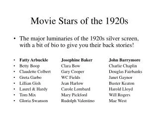 Movie Stars of the 1920s