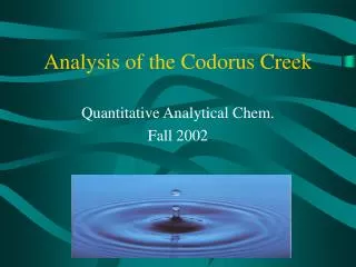 Analysis of the Codorus Creek