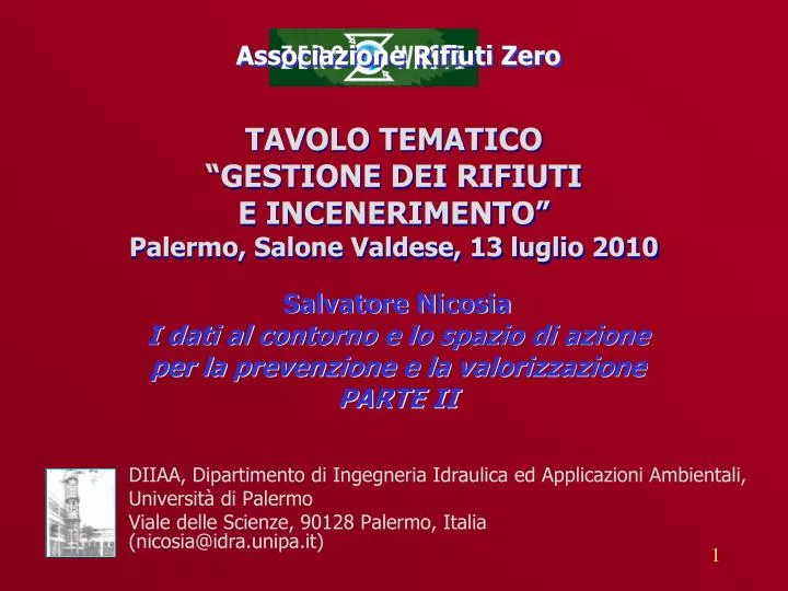 tavolo tematico gestione dei rifiuti e incenerimento palermo salone valdese 13 luglio 2010