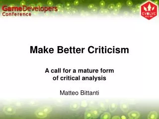 Make Better Criticism