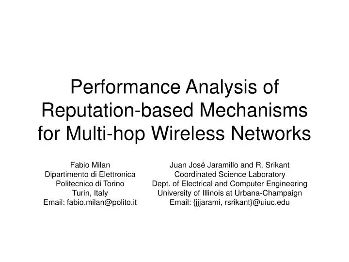 performance analysis of reputation based mechanisms for multi hop wireless networks
