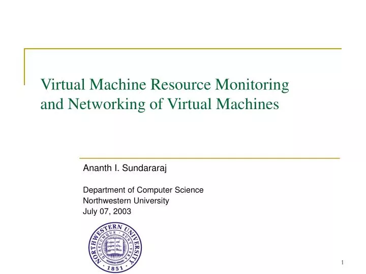 virtual machine resource monitoring and networking of virtual machines