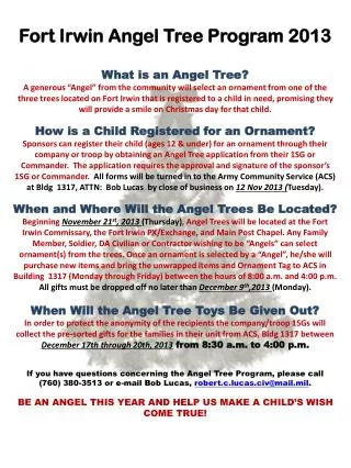 Fort Irwin Angel Tree Program 2013 What is an Angel Tree?