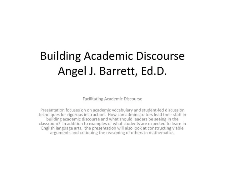 building academic discourse angel j barrett ed d