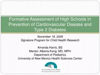Formative Assessment of High Schools in Prevention of Cardiovascular Disease and Type 2 Diabetes