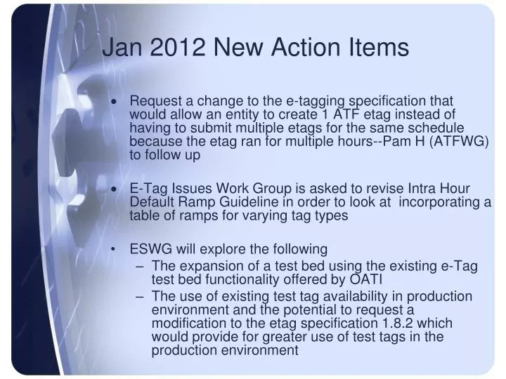jan 2012 new action items