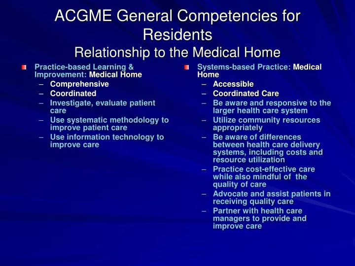 acgme general competencies for residents relationship to the medical home