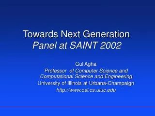 Towards Next Generation Panel at SAINT 2002