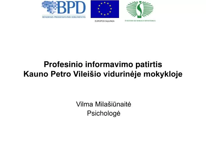 profesinio informavimo patirtis kauno petro vilei io vidurin je mokykloje