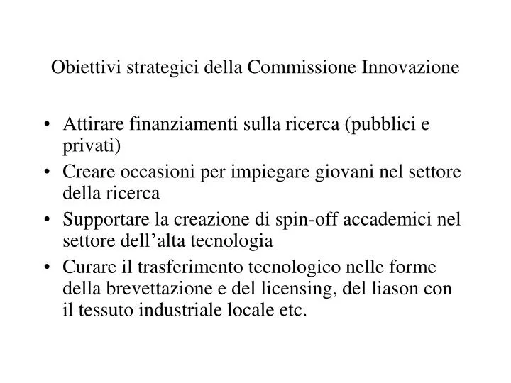 obiettivi strategici della commissione innovazione