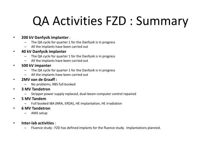 qa activities fzd summary
