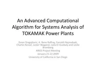 An Advanced Computational Algorithm for Systems Analysis of TOKAMAK Power Plants