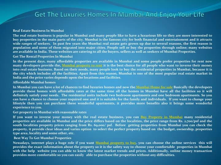 get the luxuries homes in mumbai and enjoy your life
